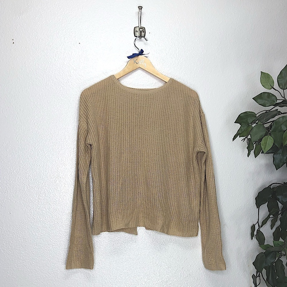 Nasty Gal Tan Cropped Open Back Sweater